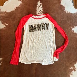 Red and White 'Merry' Long Sleeve Shirt